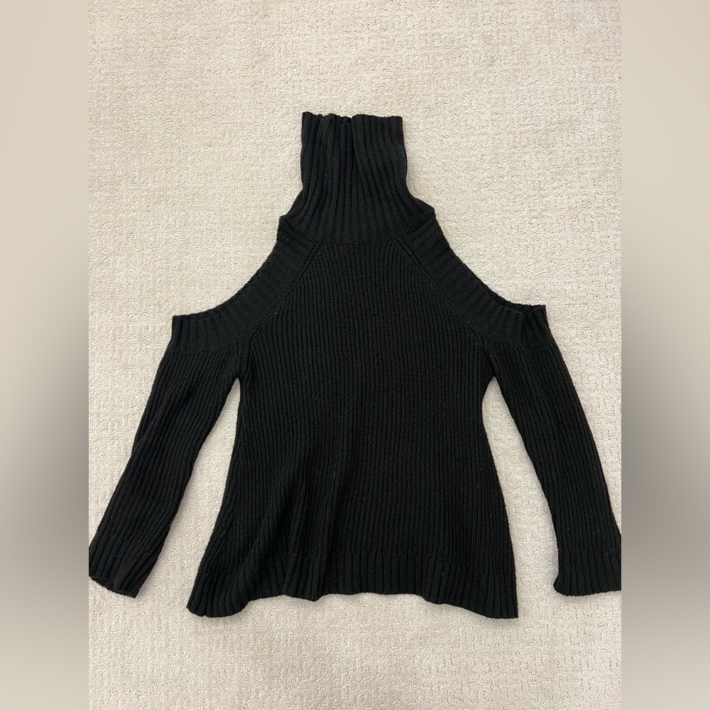 J.O.A. Black Knit Turtleneck Cold Shoulder Sweater Top